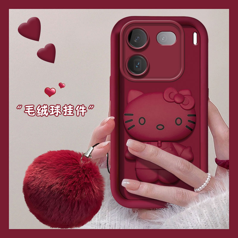 2024龙新年红色立体KT猫镜子支架手机壳