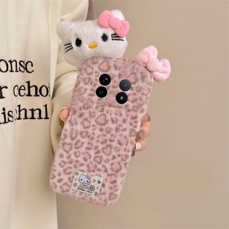 粉色豹纹kt猫适用vivoxfold3pro手机壳xfold2蝴蝶结xflip立体vivo秋冬季vovo折叠屏毛茸茸vivi毛绒+十卡通硬