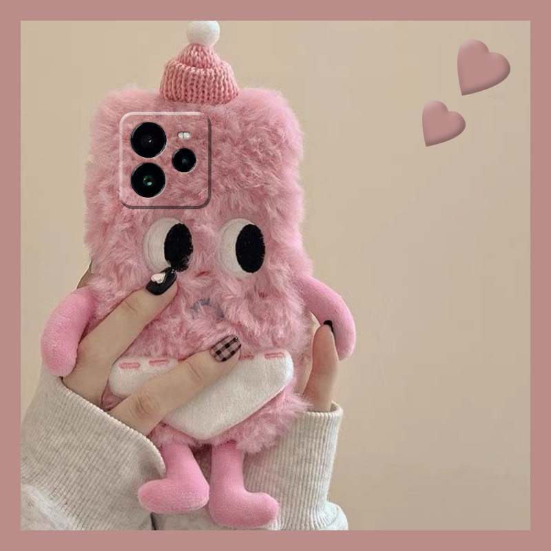粉色小怪兽适用oppo真我gt7手机壳13pro+至尊版13立体gtneo6se秋冬12毛绒v15硅胶v11十q3s/q2/gt5大师探索版p