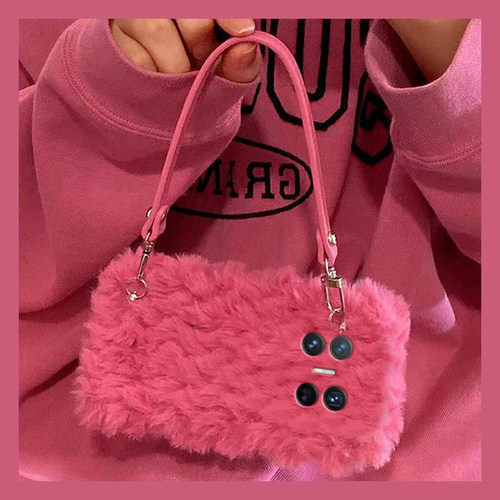 简约纯色波浪纹适用华为magicv3手机壳magicvs2挂绳p50玫红pockets秋冬季matexs2保暖x5折叠屏x3毛绒pocket2