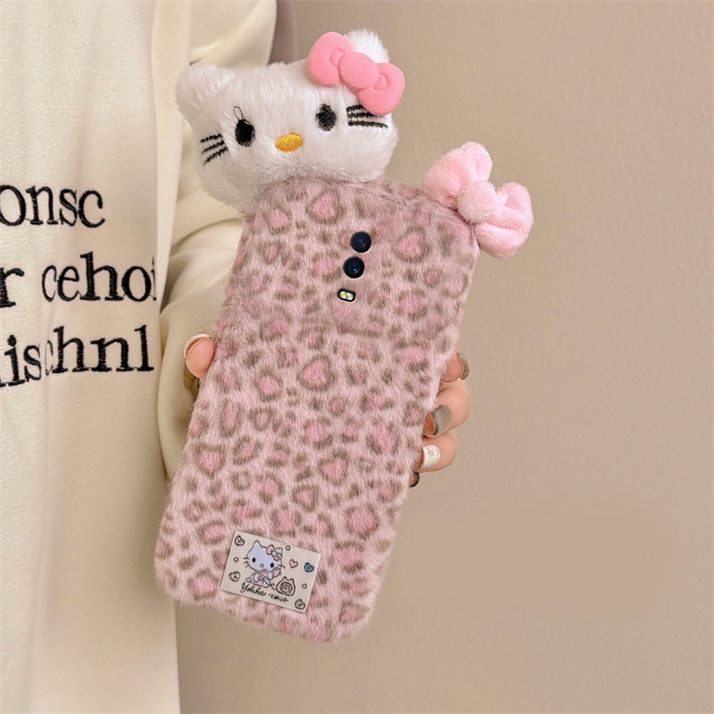 粉色豹纹kt猫适用oppor17pro手机壳r15x梦境版r11splus蝴蝶结r9s立体r7plus秋冬季r17毛绒oppo毛茸茸0pp0卡通