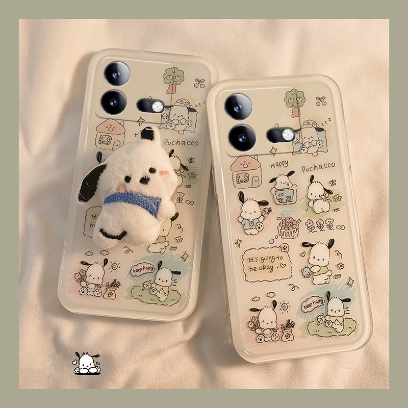 手机壳透明可爱帕恰狗卡通带支架毛绒秋冬