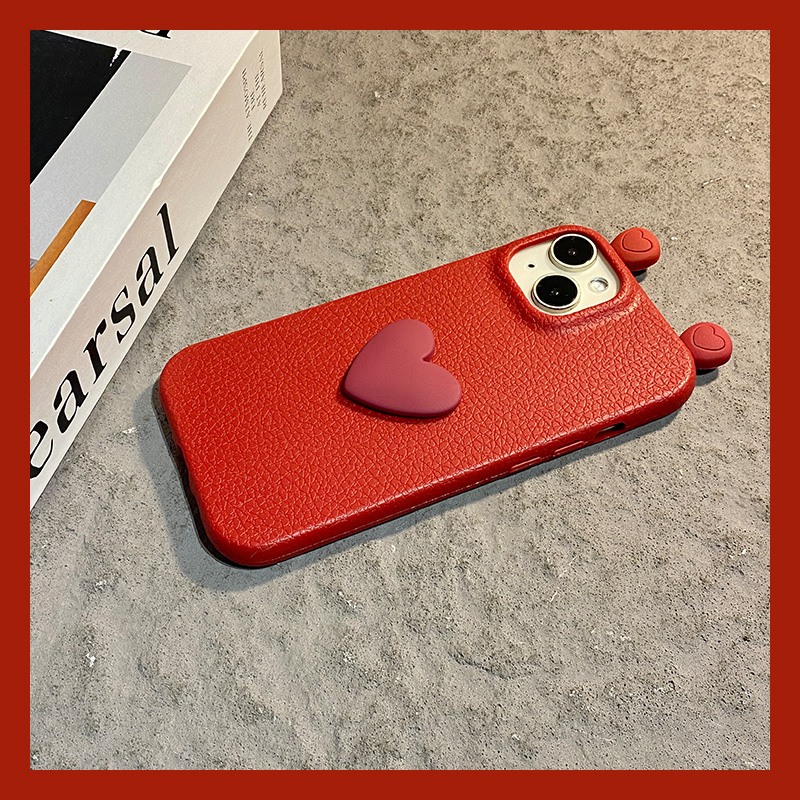 手机壳仿皮皮纹ins风新年红色立