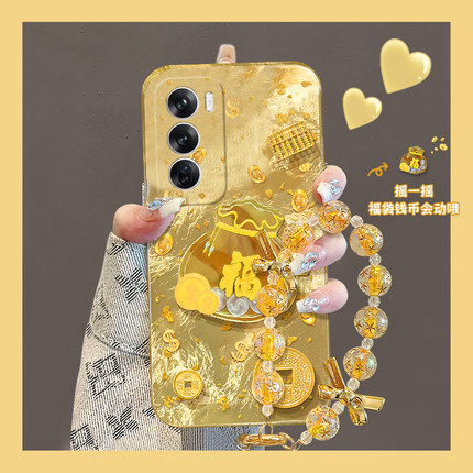 2025金币福袋适用opporeno13手机壳reno12pro立体reon11金色10por+十9挂链7se新年6简约5k红色4se女oppo硅胶p