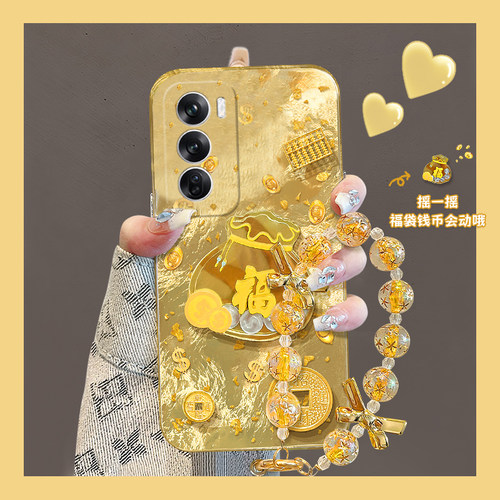 2025金币福袋适用opporeno13手机壳reno12pro立体reon11金色10por+十9挂链7se新年6简约5k红色4se女oppo硅胶p
