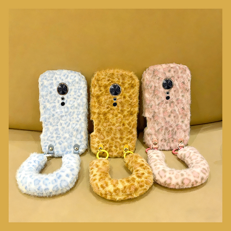 ins风拼色豹纹适用美图m8机壳m8s斜挎t8可背t8s毛绒t9秋冬v6毛茸茸硅胶全包防摔充棉手腕带挂绳斜跨保暖暖手