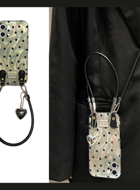 满屏黑色波点适用opporeno14手机壳reon13羽纱12pro挂绳11斜挎10por+十9可背带7se韩系6日韩5k/4se硅胶oppo软