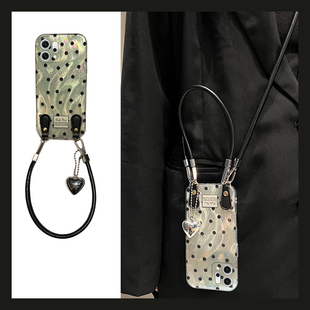 满屏黑色波点适用opporeno14手机壳reon13羽纱12pro挂绳11斜挎10por+十9可背带7se韩系6日韩5k/4se硅胶oppo软