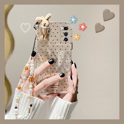 满屏波点兔子适用小米mixfold4手机壳mixfold3立体mixfold2折叠屏mixflip手绳mi毛绒可爱秋冬季卡通透明硬壳