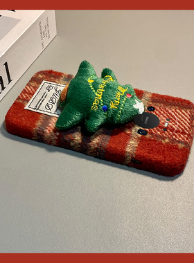 ins风红色格纹适用华为mate80promax手机壳meta70pro+立体mata60圣诞树m50e毛绒rs保时捷设计40e秋冬30十20x