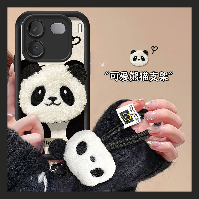 可爱卡通毛绒熊猫镜子手机壳
