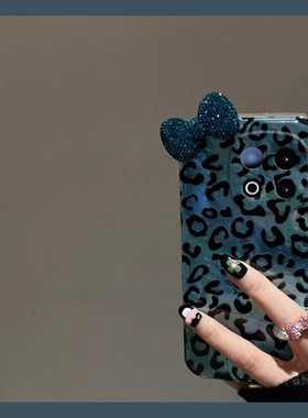 蓝色满屏豹纹适用vivoiqoo13pro手机壳iqoo12日韩11s立体icoo10水钻9蝴蝶结8高级感7硅胶5简约3爱酷iq00小众p