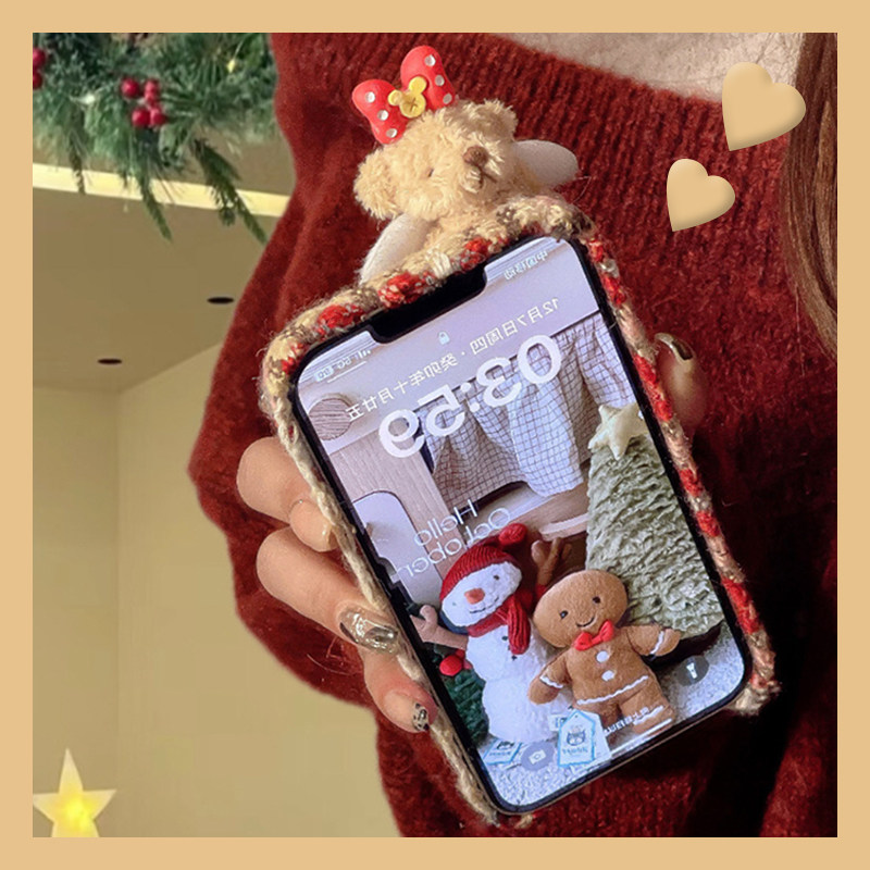 天使小熊格子适用vivoiqoo12pro手机壳iqoo11s立体icoo10绒布9日韩8可爱7毛茸茸5硅胶3毛绒vivo毛毛iq00秋冬p