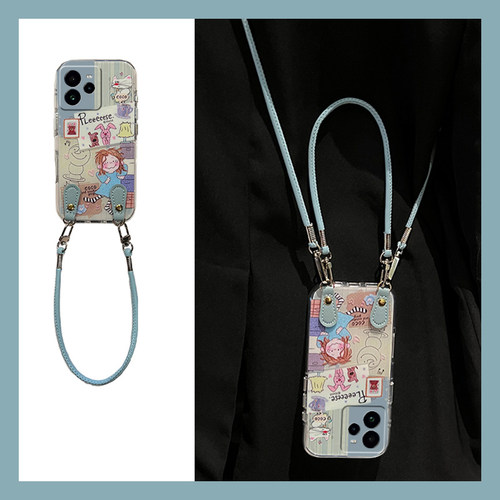 可爱小熊女孩适用oppo真我gt7手机壳13pro+至尊版13挂绳gtneo6se卡通12硅胶v15/v11/q3s/q2gt5大师探索版斜挎