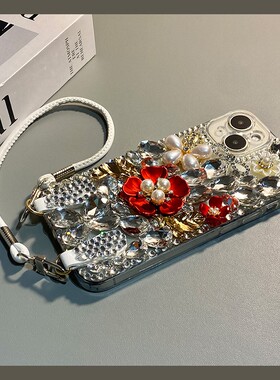 ins风满屏水钻珍珠适用华为荣耀30pro+手机壳30s红色v30花朵x30i立体畅玩30plus挂绳x20se软x10max/play4t/3