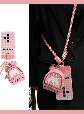 粉色格纹适用oppofindx7pro手机壳findx6零钱包x5少女心x3斜挎x2ultra可背k12日韩k11x硅胶k10简约k9k7k5oppo