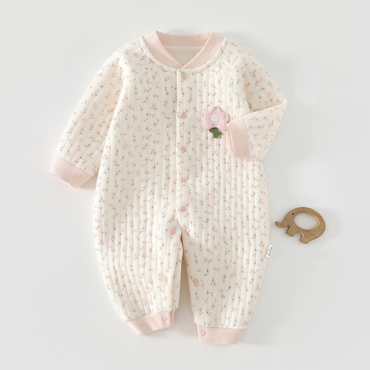 纯棉A类，夹棉保暖婴儿连体衣