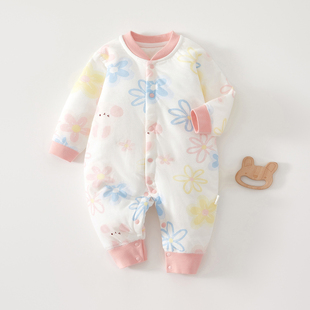 婴儿连体衣秋冬夹棉保暖衣6一12月宝宝衣服冬装 40g薄棉哈衣外出服