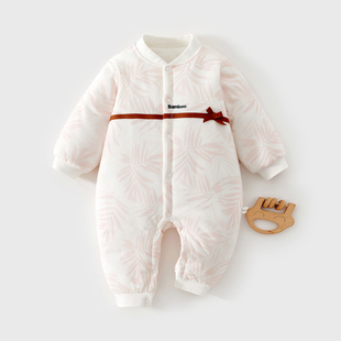 婴儿衣服秋冬宝宝夹棉保暖连体衣春秋新生儿纯棉女宝80克薄棉冬装