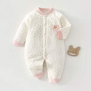 婴儿衣服女宝纯棉秋冬夹棉连体衣满月宝宝加厚棉衣棉服外出服冬装