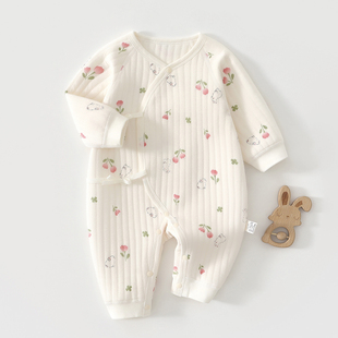 新生婴儿儿衣服秋冬夹棉连体衣冬季加厚保暖衣初生女宝宝秋装睡衣
