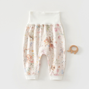 婴儿秋裤纯棉新生儿初生宝宝春秋衣服小月龄裤子暗扣开裆高腰单裤