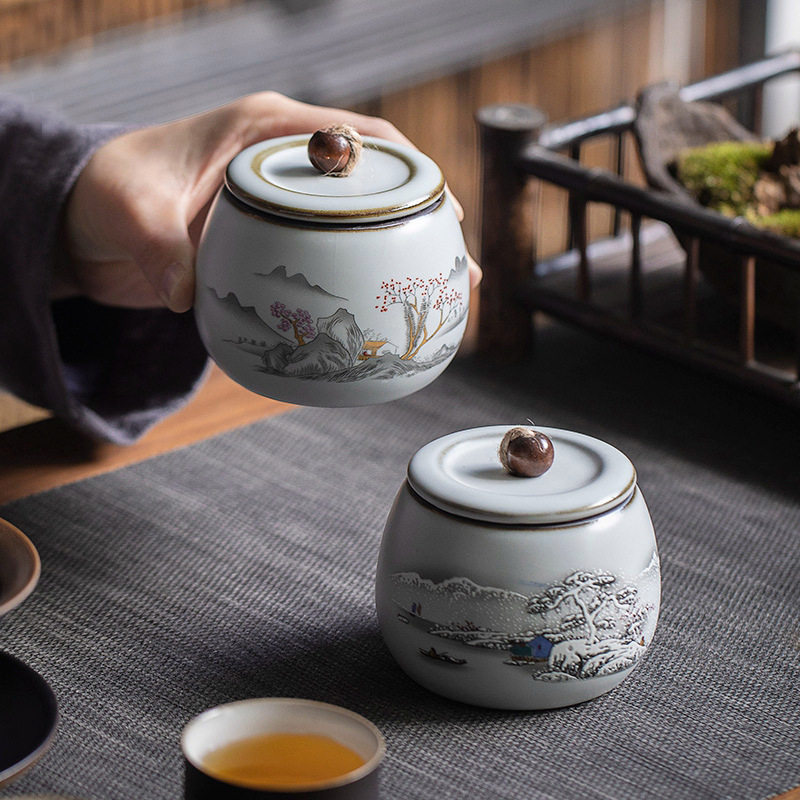 陶瓷汝窑茶叶罐密封防潮