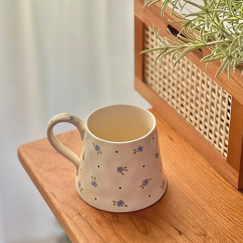 ins田园风蓝色碎花马克杯陶瓷家用水杯圣诞礼物下午茶咖啡牛奶杯