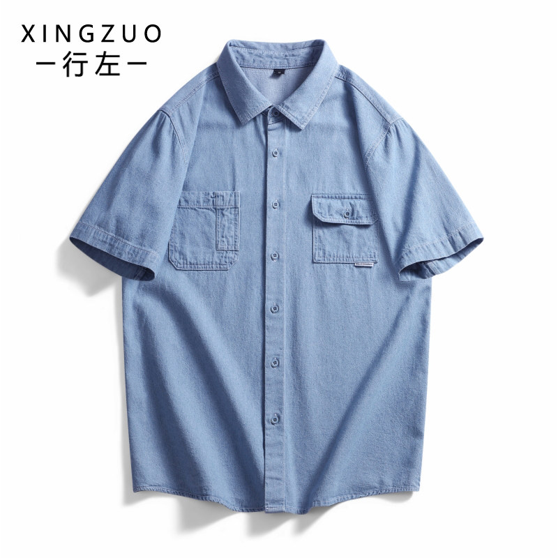 行左短袖牛仔衬衫2025夏季新款