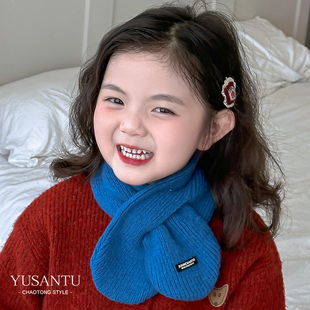 韩版儿童围巾秋冬宝宝围脖女童纯色针织保暖男童交叉脖套小孩护颈