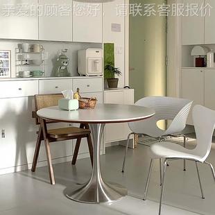 北欧复木现古实岩板餐桌代小户型家用小圆2036桌吃板饭桌设计师样