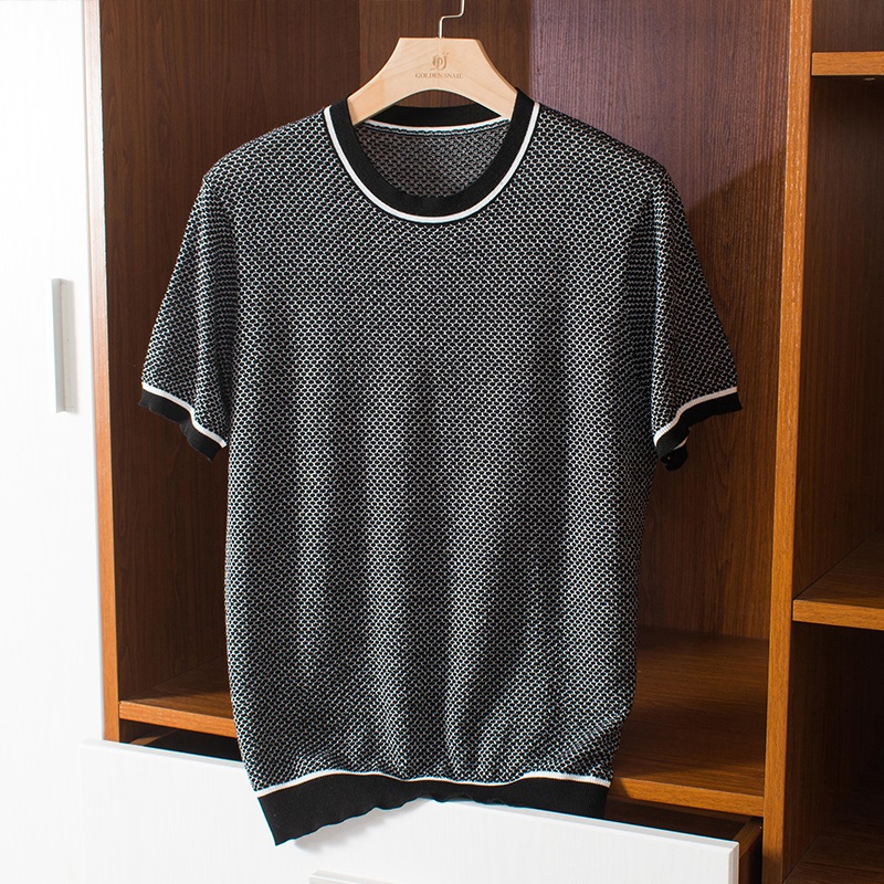 秋季丝光羊毛可机洗短袖针织衫