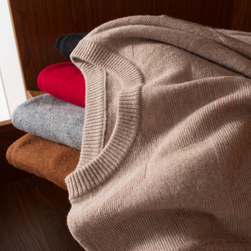 清仓100%低圆领休闲千鸟格羊毛衫