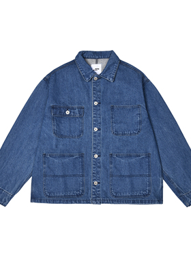 GWDS 水洗四袋复古多口袋经典日系宽松牛仔夹克