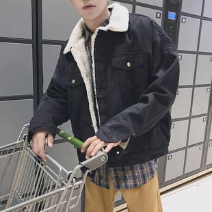冬季加绒牛仔外套男韩版仿羊羔毛夹克青年加厚保暖棉衣牛仔衣潮男