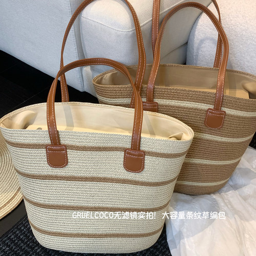 粥可可手工编织包包女通勤百搭托特包大容量草编包海边度假沙滩包