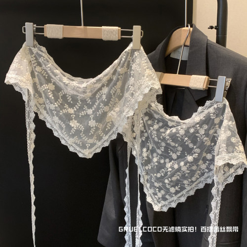 粥可可高级感三角蕾丝屁帘女春夏氛围感叠穿裙帘时尚百搭头巾腰带