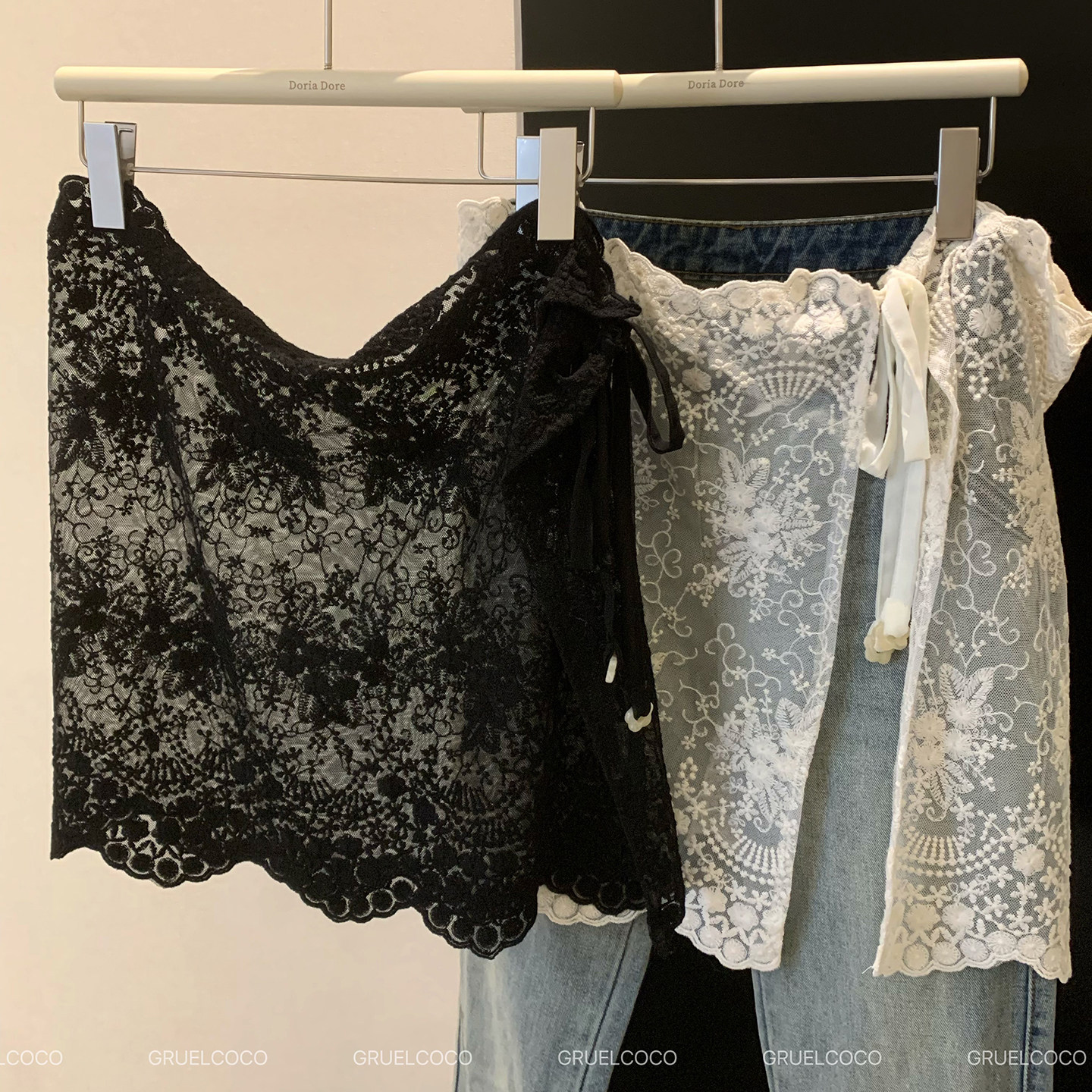 韩国小众叠穿半身裙女2026春夏新款蕾丝屁帘时髦绑带遮臀裙摆裙帘