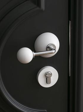 INDOORS法式极简银白色黄铜卫生间门锁纯铜静音家用球形锁门把手