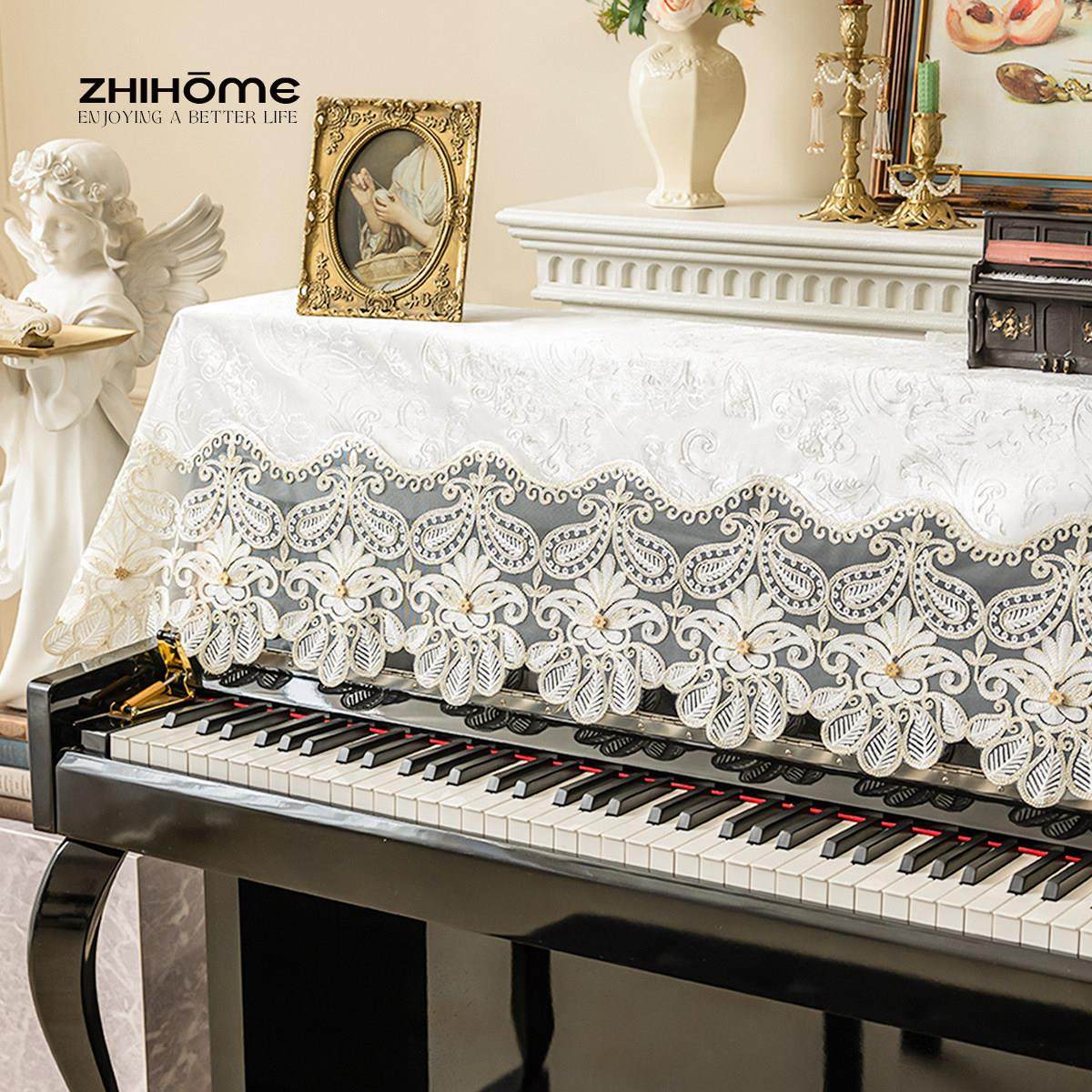 白色法式钢琴罩蕾丝钢琴防尘罩欧式钢琴盖布钢琴装饰布法式盖巾