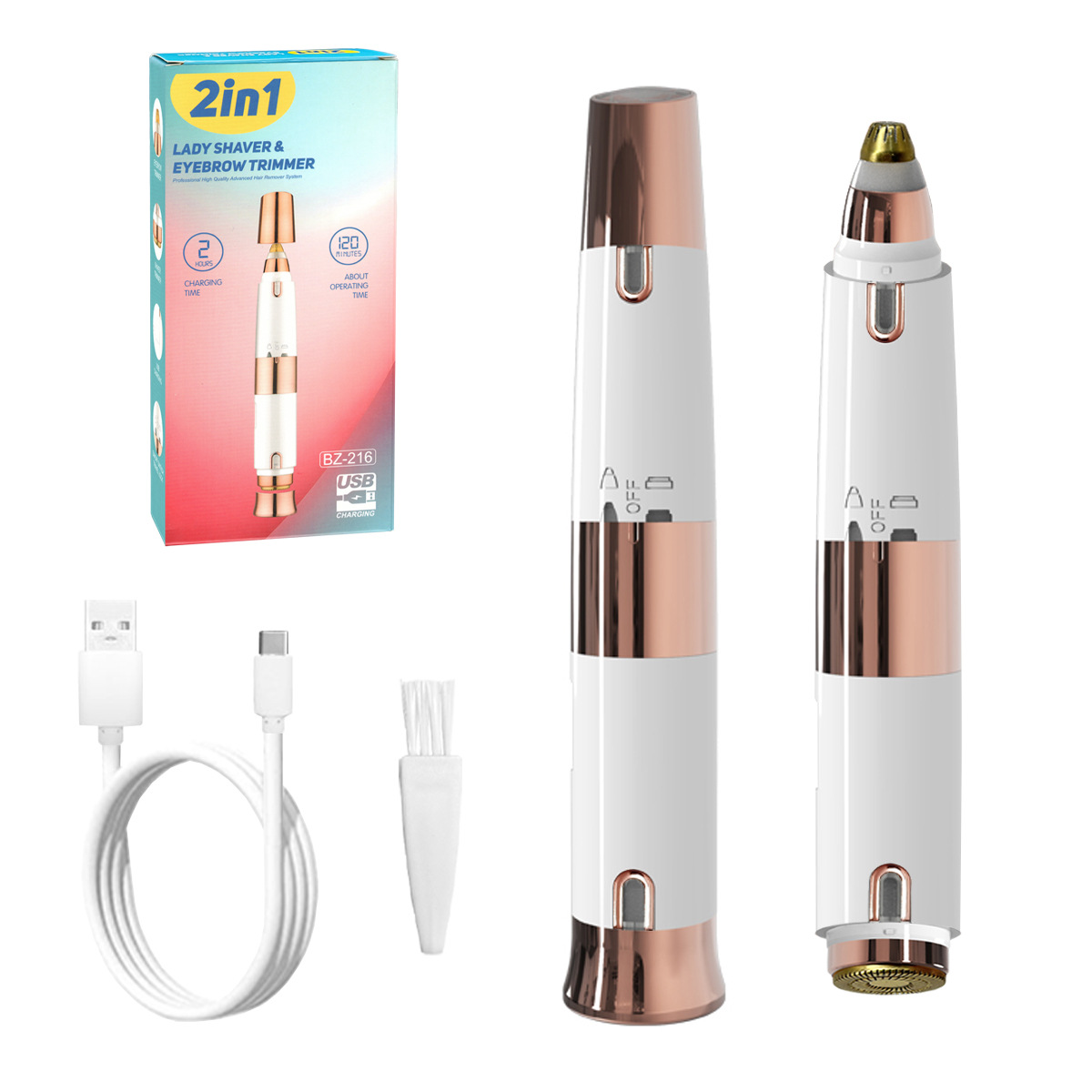 新款二合一双头女士剃毛器修眉仪电动修眉刀修眉笔便携USB充电