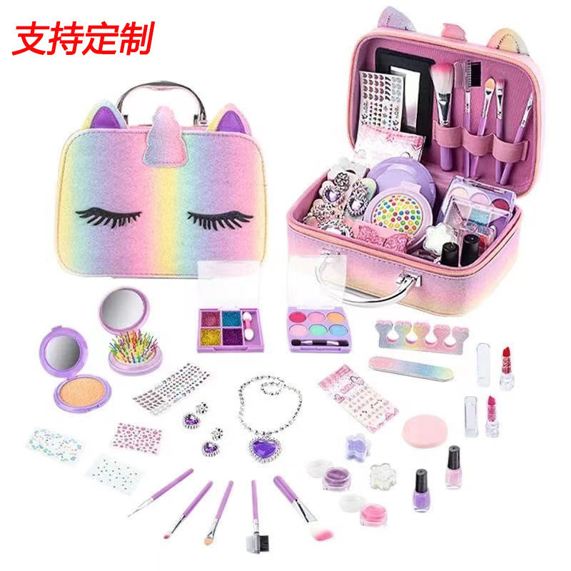 亚马逊儿童彩妆玩具独角兽化妆包套装女孩化妆品指甲油口红 现货