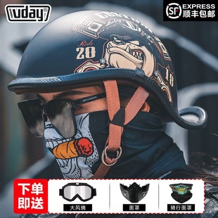 VDAY复古头盔瓢盔大码 包邮 翘半盔电动摩托车机车男女夏季 顺丰