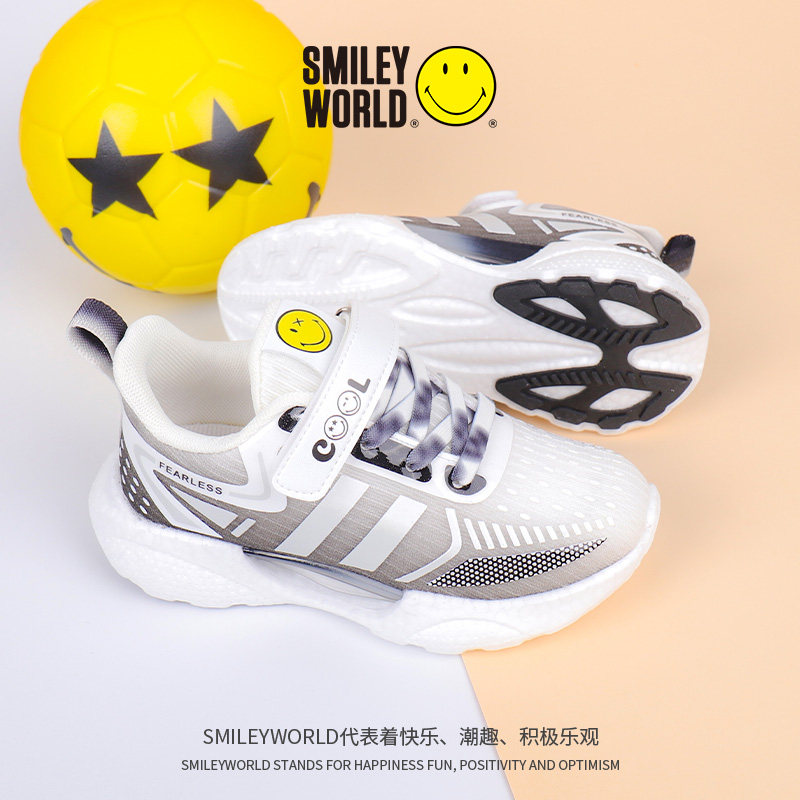 smileyworld笑脸春秋透气儿童运动鞋爆米花男童跑步鞋网面女童鞋