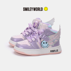 SMILEYWORLD笑脸高帮板鞋2024秋季新款童鞋男女童韩版百搭小白鞋