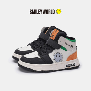 SMILEYWORLD笑脸童鞋2024秋冬新款加绒保暖高帮板鞋运动休闲鞋潮
