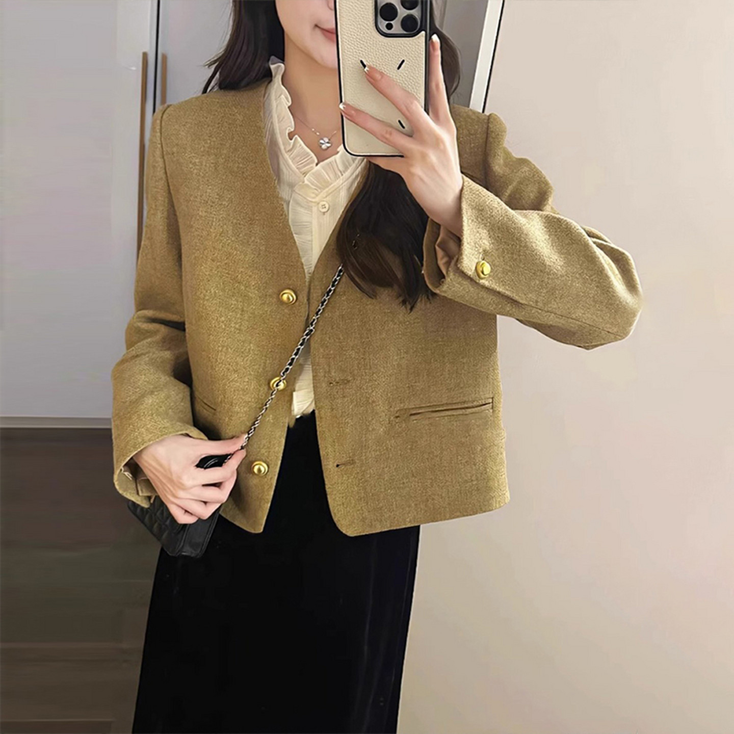气质小香名媛风短外套女秋冬2026新款减龄漂亮洋气衬衫搭配两件套