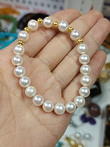 4439-卡7-8天然极光海水珍珠手链，18K金配件，17cm
