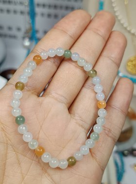 4083-卡4.4冰透缅A翡翠多宝手串，15cm