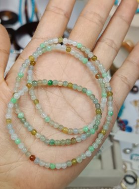 4084-卡3.3冰透缅A翡翠多宝项链/多圈，48cm